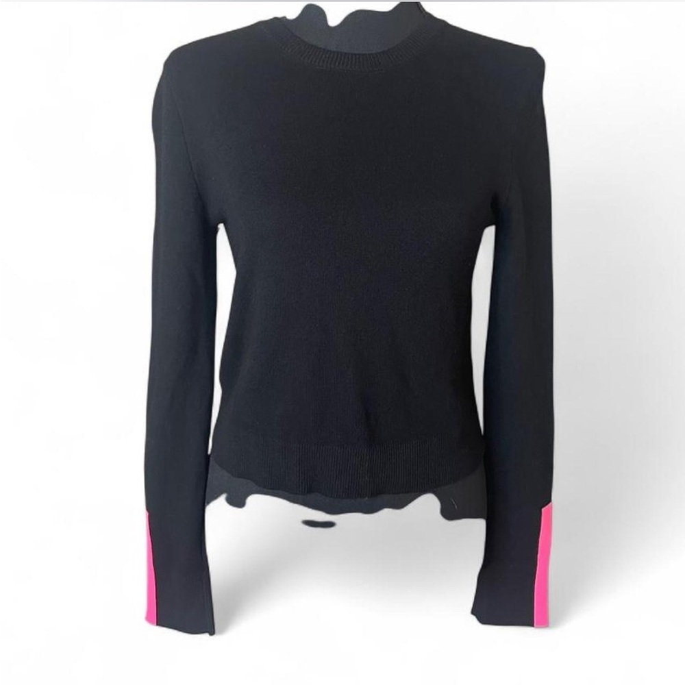 Zara Black Long Sleeve Cropped Sweater With Pink Detail Women’s M